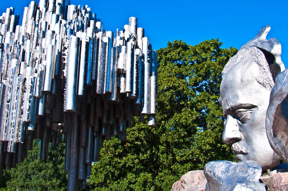 Sibelius Monument and bust of Sibelius in Helsinki, Finland 