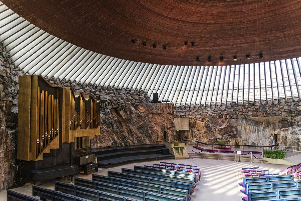 Temppeliaukio rock church interior, Helsinki, Finland 