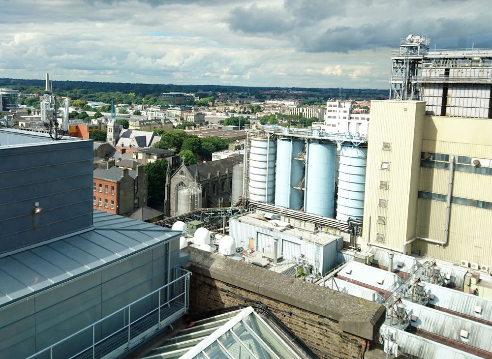 View over Guinness Brewery from Gravity Bar at Guinness Storehouse in Dublin, Ireland 