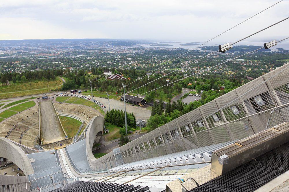 Panoramic view of Oslo from top of Holmenkollen Ski Jump, Oslo, Norway 