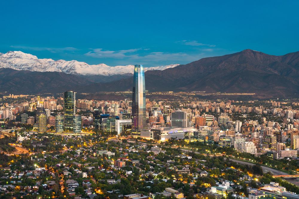 Skyline of Santiago de Chile at the foots of the Andes Mountain Range, Santiago, Chile