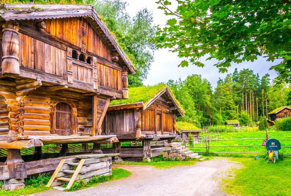 Traditional farmhouse in the Norwegian Folk Museum in Oslo, Norway 