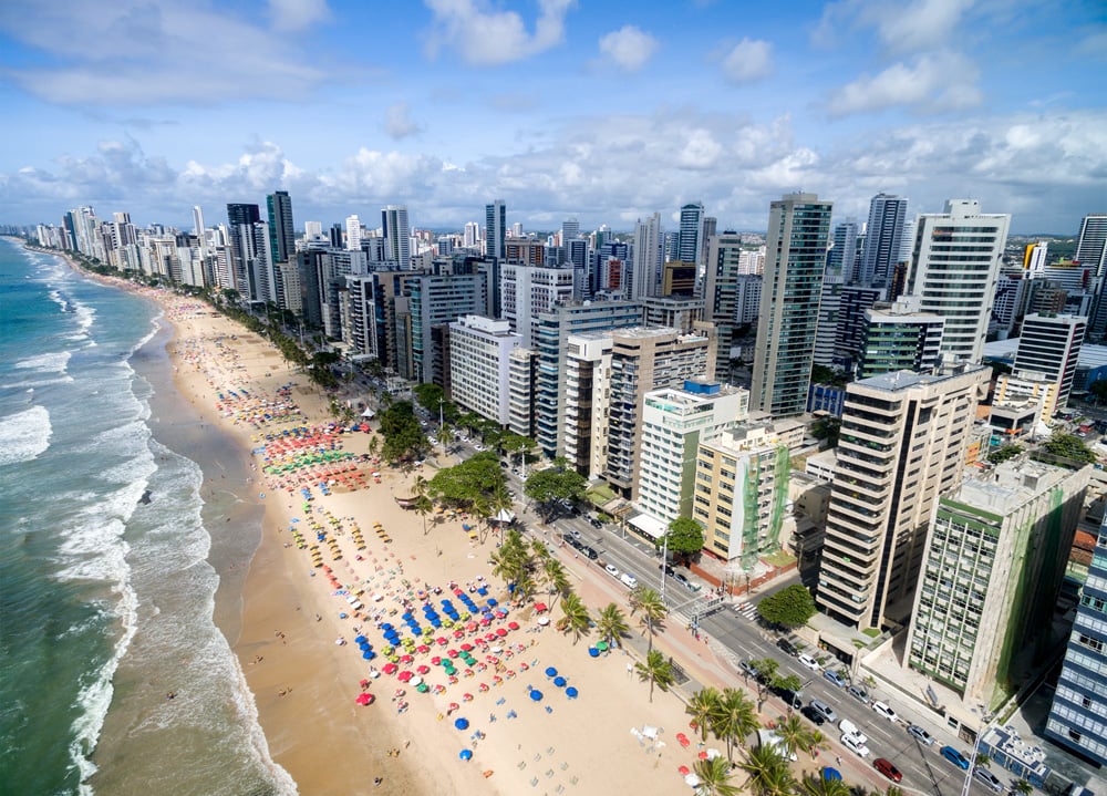 Aerial view of Boa Viagem Beach in Recife, Pernambuco, Brazil 