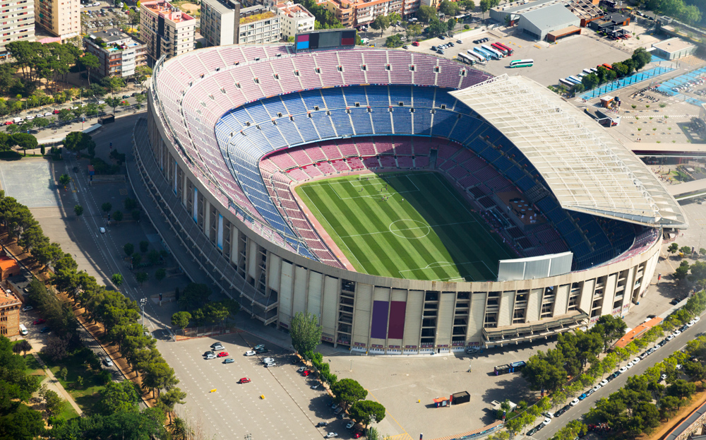 Camp Nou, famous footbal stadium in Barcelona of Catalonia, Spain 
