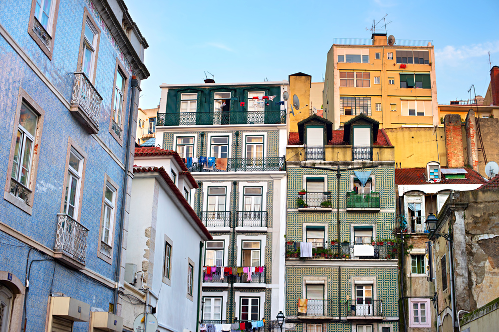 Colourful buildings of famous Alfama District in Lisbon, Portugal 