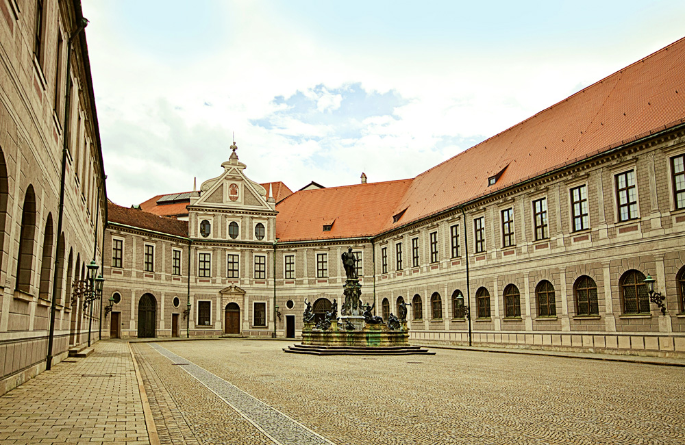 Fountain Courtyard (Brunnenhof) is one of the ten courtyards of the Residenz Palace, Munich, Germany 