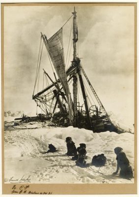 Frank Hurley photo of the Endurance being crushed by ice in Antarctica, circa 1915