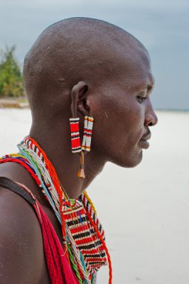 Portrait of a Maasai warrior on Diani Beach, Tanzania 