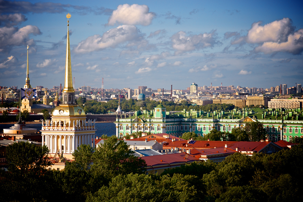 St Petersburg skyline with Peter and Paul Fortress and Hermitage Museum, St Petersburg, Russia 