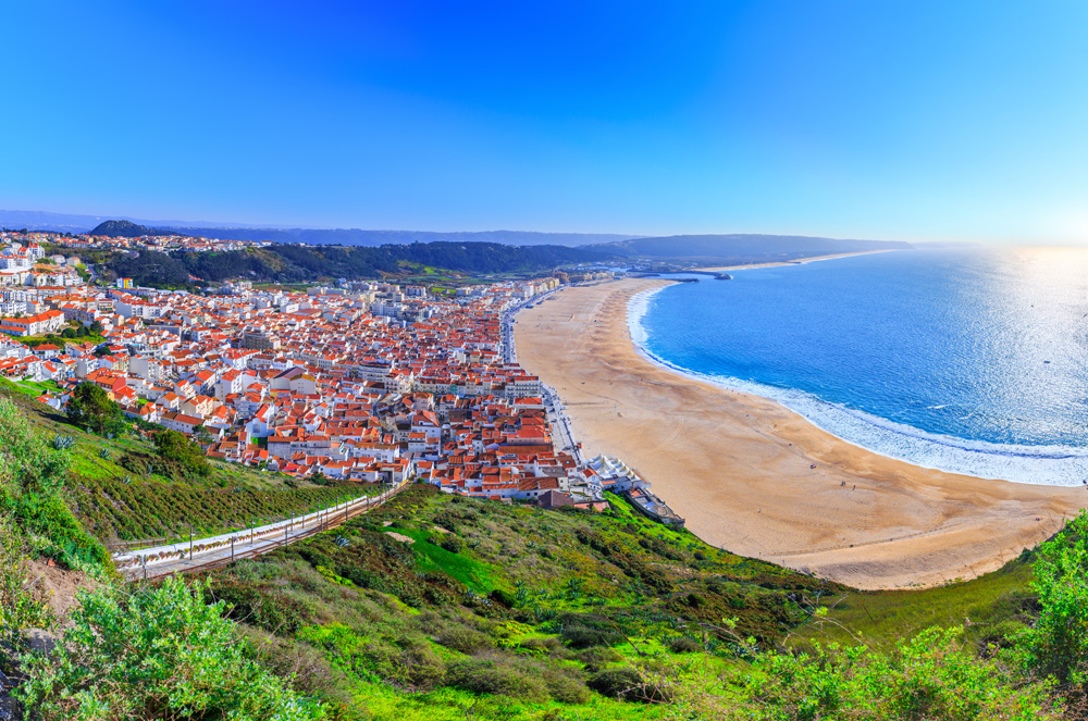 Nazare beach and town, Nazare, Portugal 
