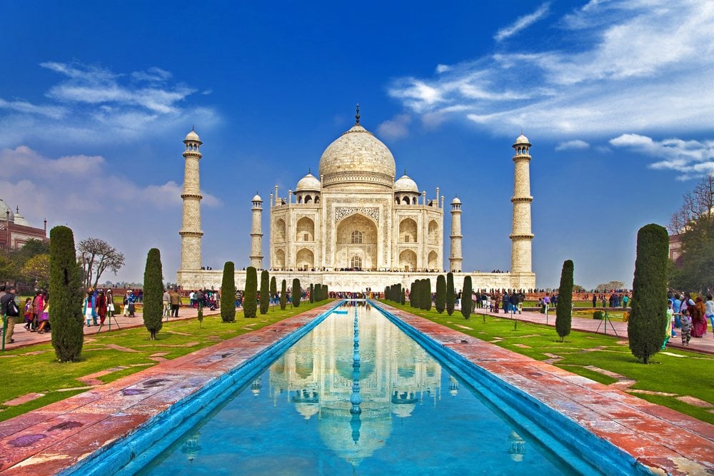 Taj Mahal under blue skies, Agra, India 