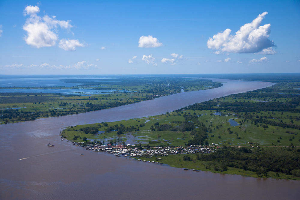 Aerial view of Amazon River in Brazil 