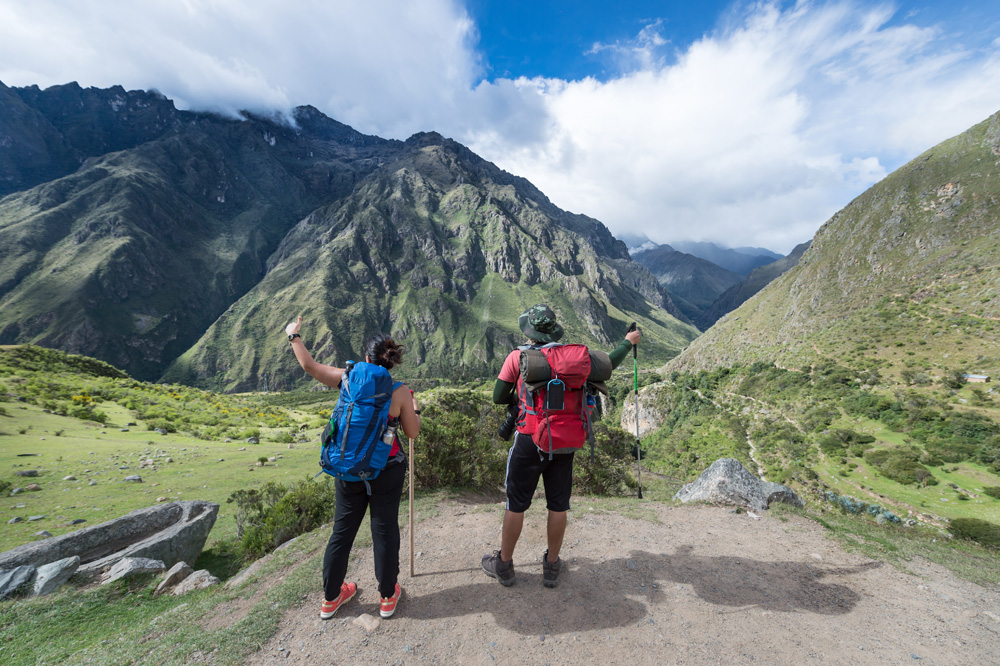 Hiking along the Inca Trail in Machu Picchu, Peru 