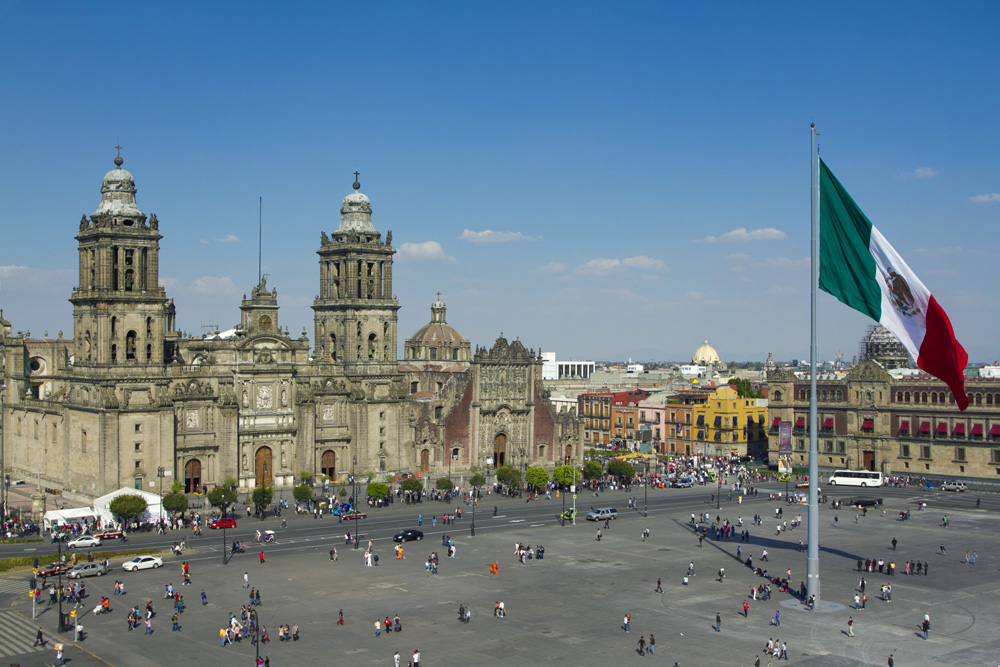 The Zocalo with Metropolitan Cathedral and National Palace, Mexico City, Mexico 
