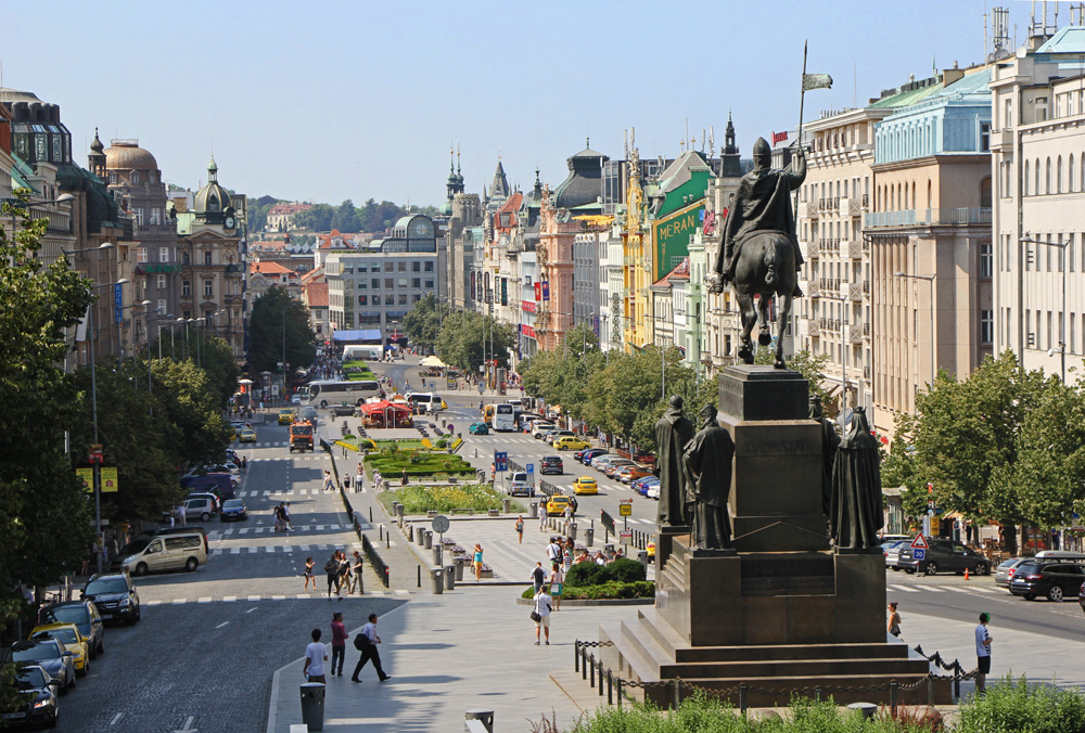 Wenceslas Square in Prague on a summer afternoon, Czech Republic 