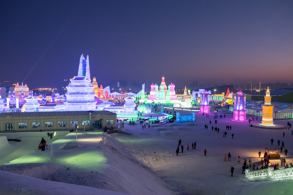 Ice and Snow Festival at night, Harbin, China 