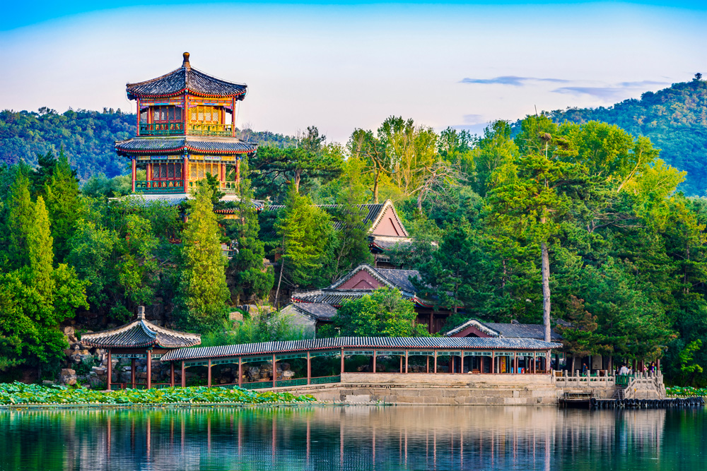 Jinshan Tower (Little Golden Mountain). Located in Chengde Mountain Resort, Chengde, China 