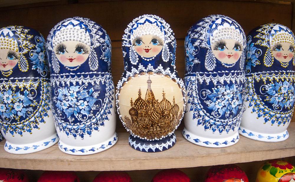 Matryoshka dolls sold at the flea market at Izmailovsky Park. Moscow, Russia 