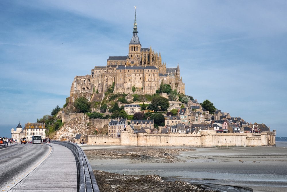 Mont Saint-Michel and a road to Abbey, Normandy, France 