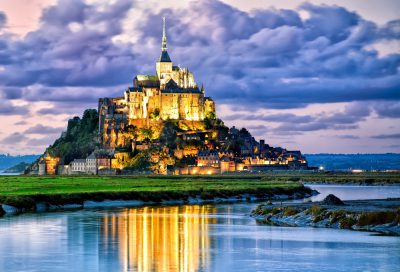Mont Saint-Michel at twilight, Normandy, France