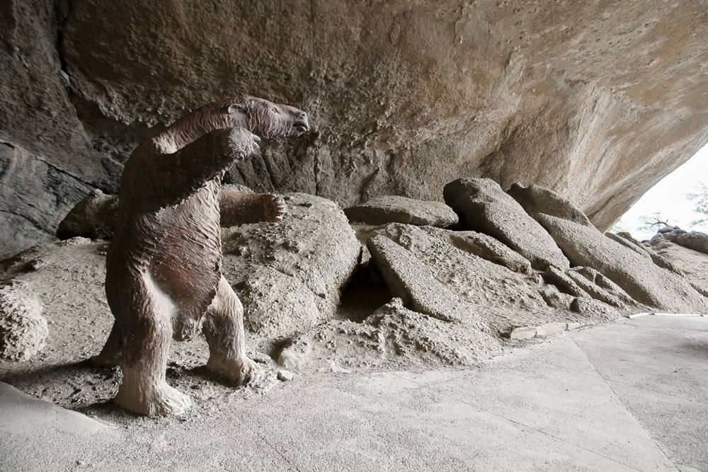 Replica of a Mylodon at Milodon Cave (Cueva del Milodon), Patagonia, Chile 
