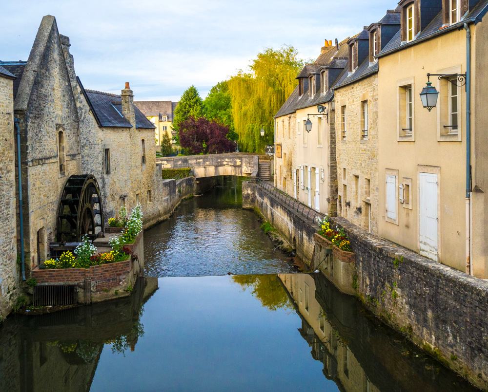 River bridge in old town Bayeux, Normandy, France 