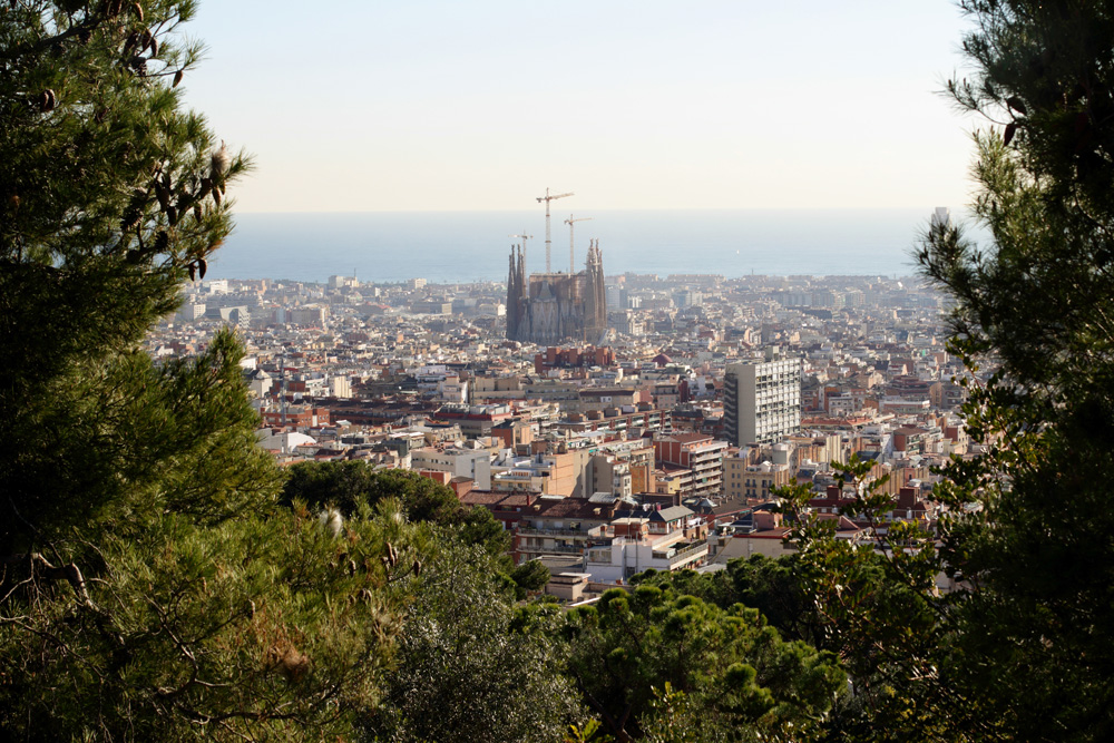 View of Sagrada Familia from Park Guell, Barcelona, Spain 