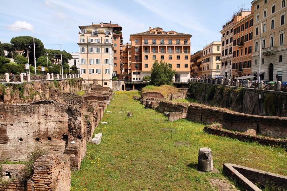 Ancient Roman ruins of Ludus Magnus, historic gladiator school, Rome, Italy 