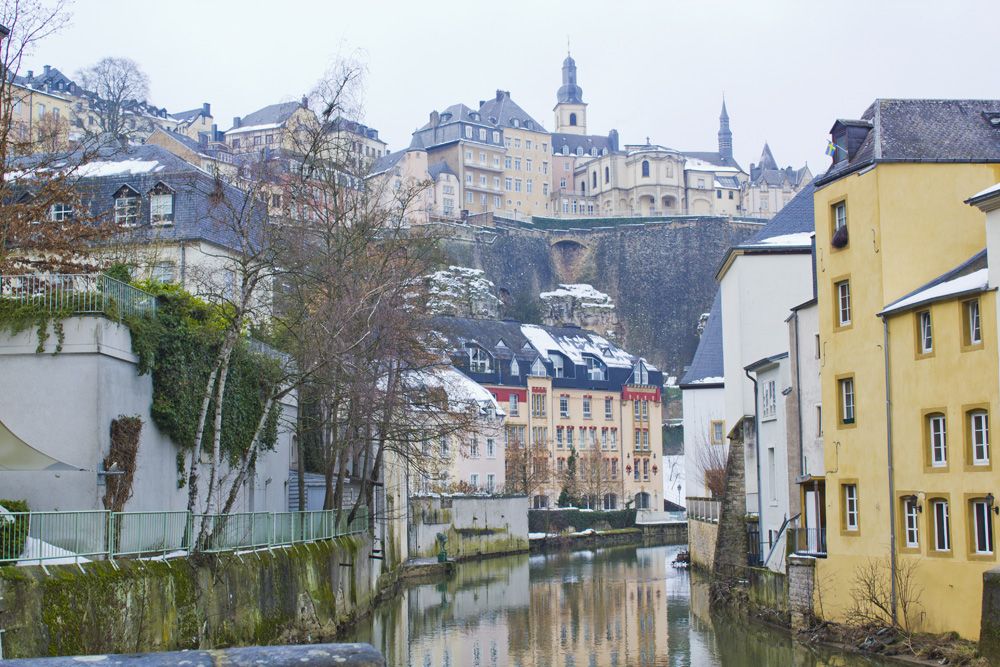Grund neighbourhood in Luxembourg City in winter, Luxembourg 