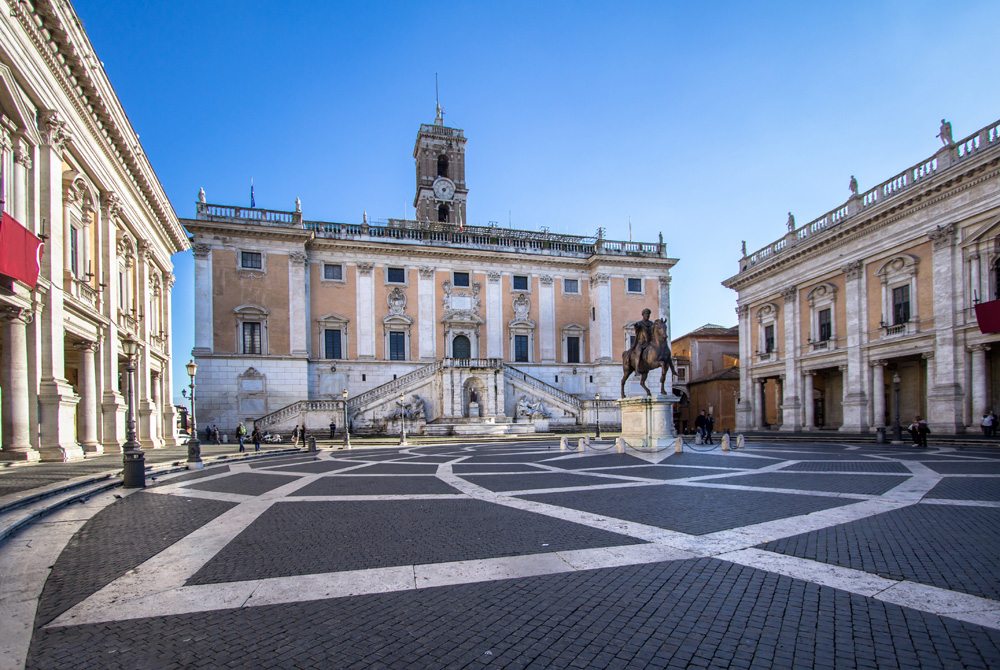 Piazza del Campidoglio with surrounding museums, Capitoline Hill, Rome, Italy 