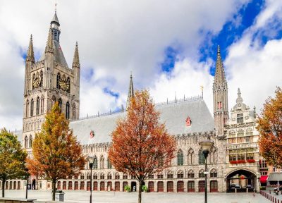 City Hall and Cloth Hall (Lakenhal Building) in Ypres, Belgium 
