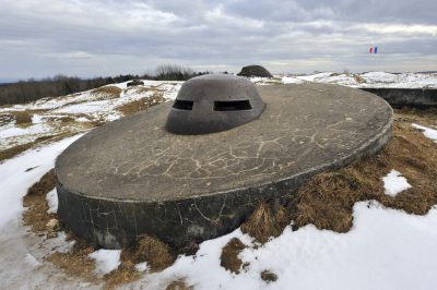 Remains of gun emplacements and fortifications at Fort Douaumont near Verdun, France 