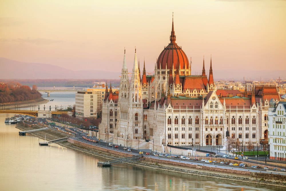 Parliament Building in Budapest at sunrise, Hungary 