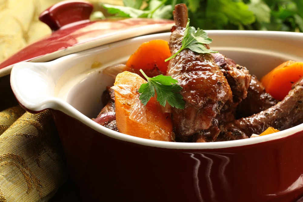 Traditional French cuisine, coq au vin, France 