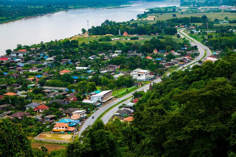 Aerial view of Mekong River at Chiang Saen city, Thailand 