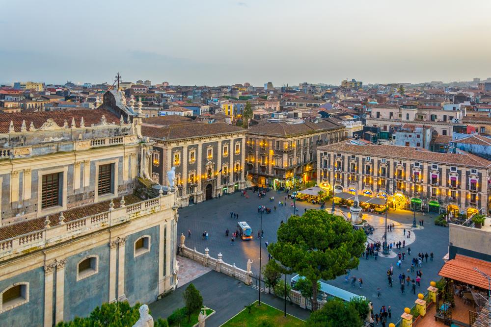 Aerial view of Piazza Duomo in Catania, Sicily, Italy 
