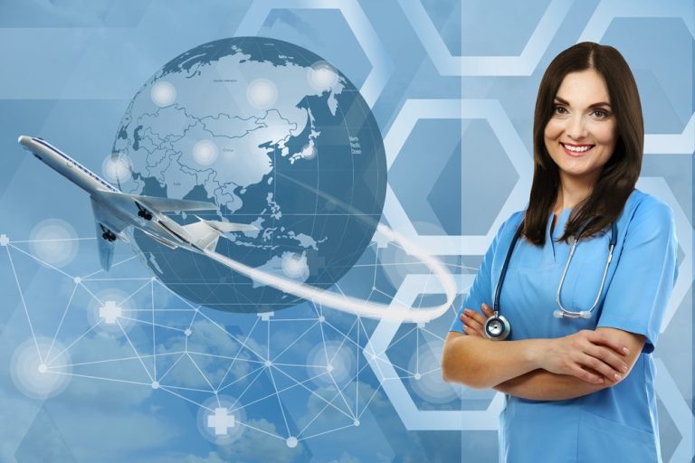 Female doctor with medical tourism concept, Asia Tour