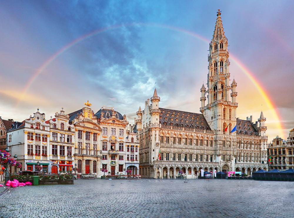 Rainbow over Grand Place, Brussels, Belgium