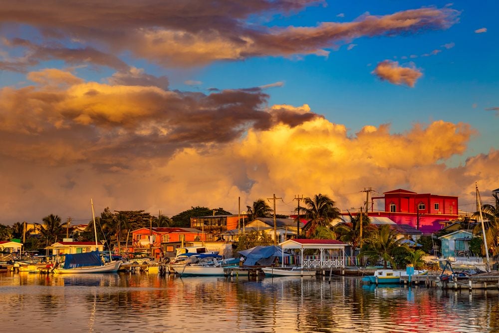 Sunset in town of San Pedro, Ambergris Caye Island, Belize 