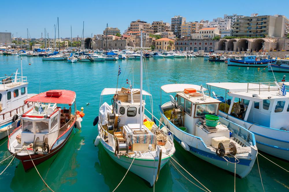 Boats in the old port of Heraklion, Crete, Greece 