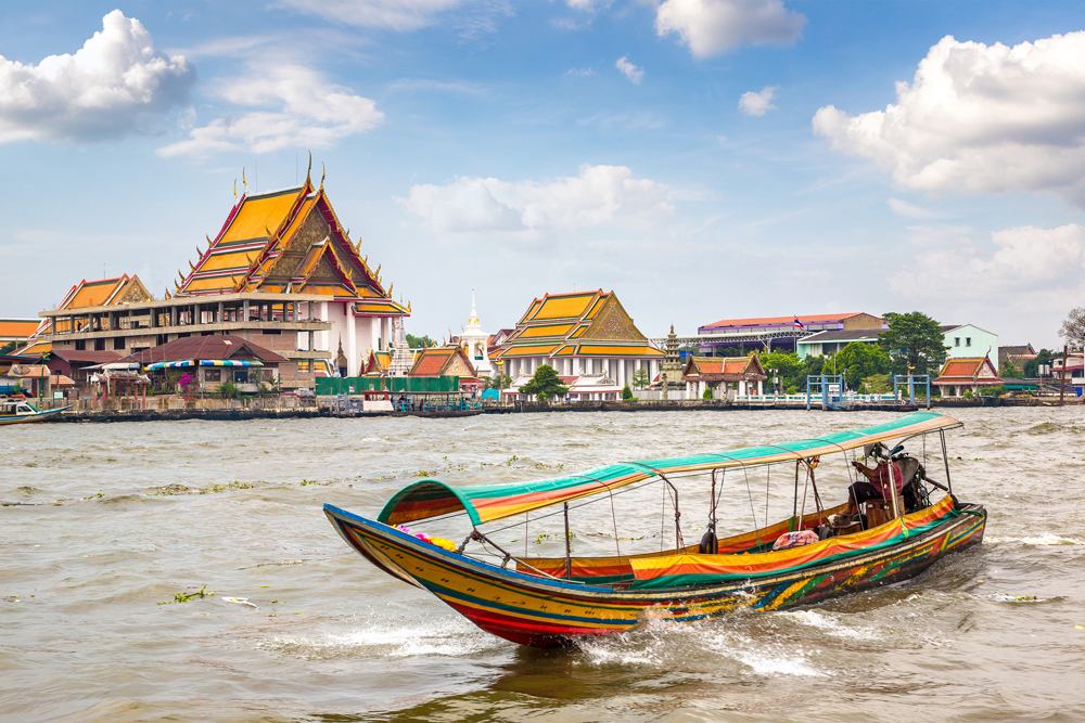 Long tail boat in Chao Phraya River in Bangkok, Thailand 