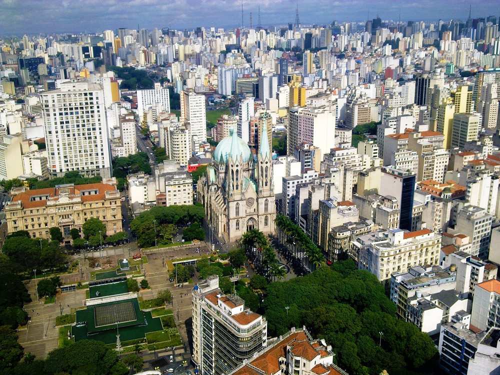 Aerial view of Se Cathedral and surrounding area, Sao Paulo, Brazil 
