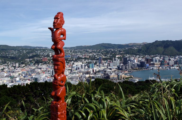 Ancient Maori sculpture on top of Mt Victoria in Wellington, New Zealand