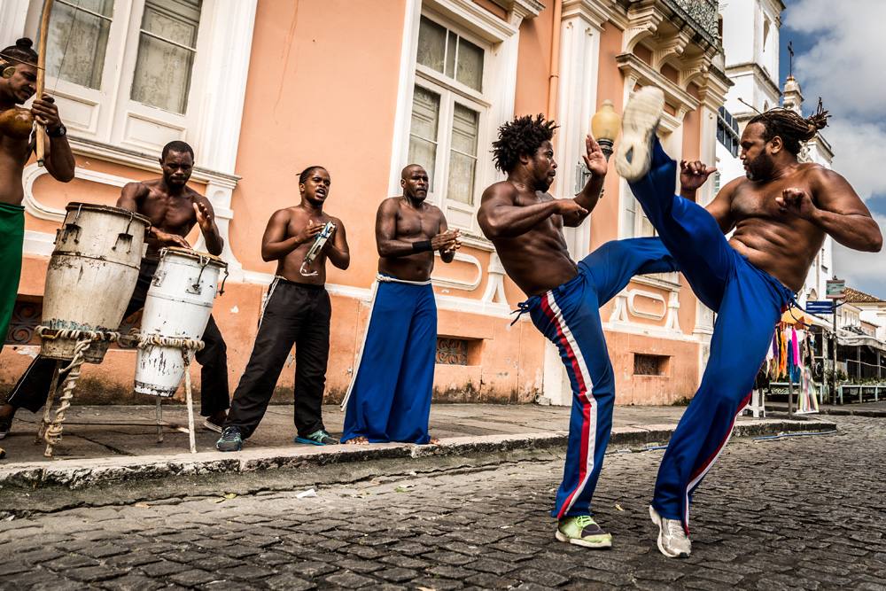 Group of people performing Capoeira in Salvador, Brazil 