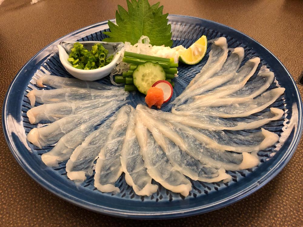 Japanese fugu pufferfish sashimi, Yamaguchi, Japan 
