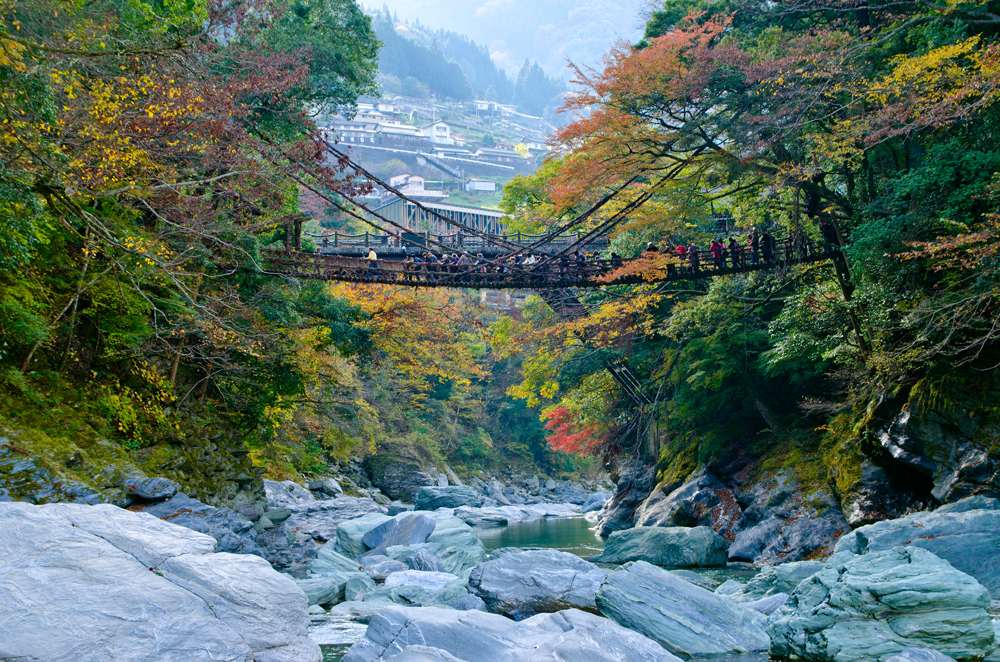 Kazurabashi suspension bridge in Iya Valley, Tokushima, Shikoku Island, Japan 