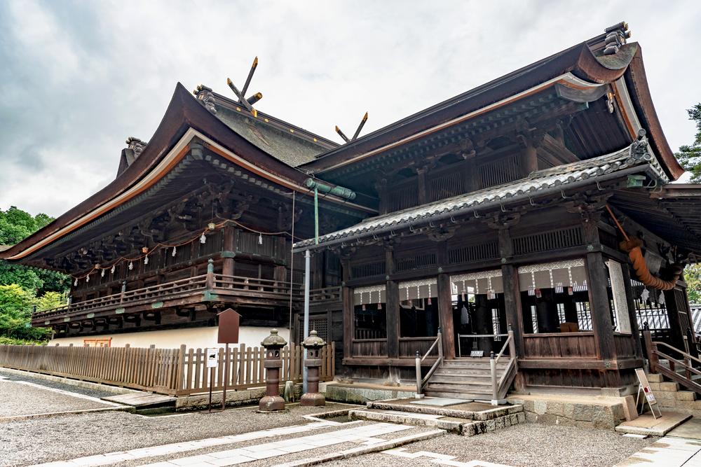 Main hall of Kibitsu Jinja Shrine in Okayama, Japan 