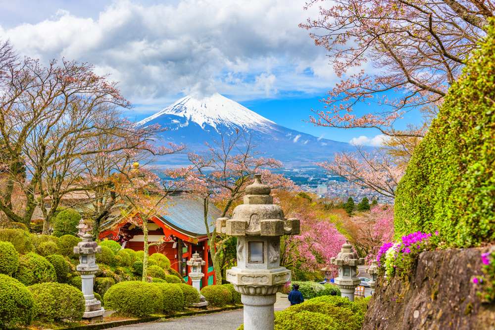 Peace Park with Mount Fuji in spring season, Gotemba City, Japan 