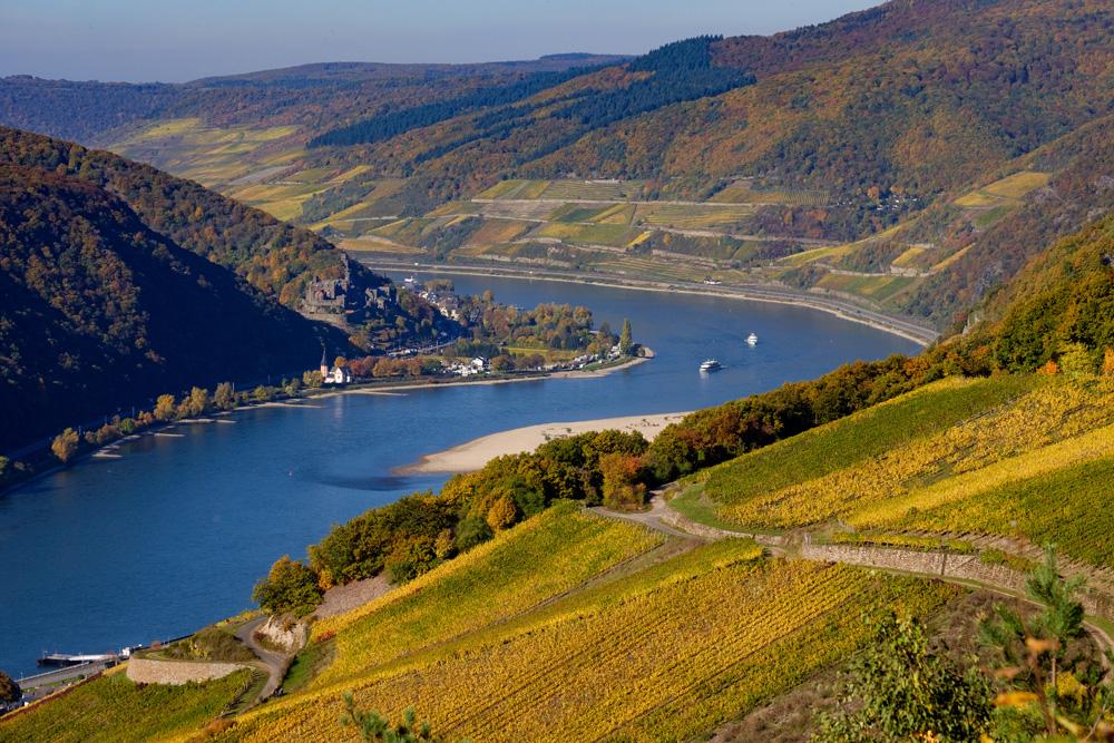Rhine river near Assmanshausen in autumn, Germany