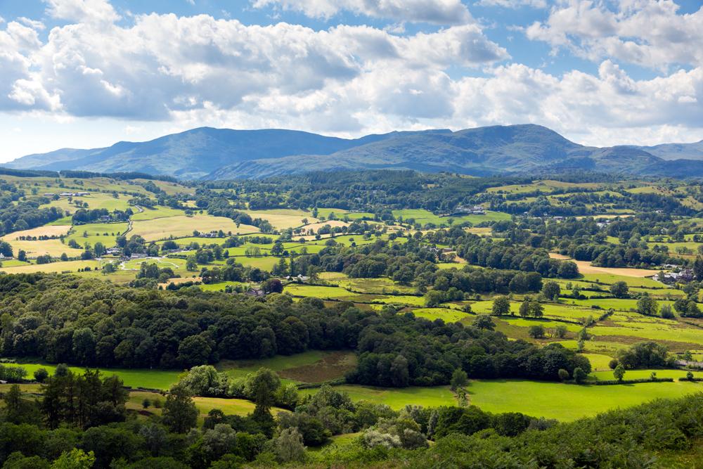 View of countryside in the Lake District near Hawkshead, England, UK (United Kingdom) 